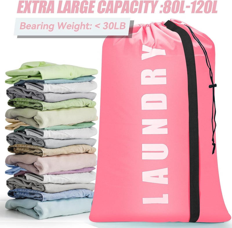 Isink Heavy Duty Laundry Bag with Strap,2 Pack Travel Laundry Bags for Dirty Clothes,24" x 36" Large Laundry Bag for Traveling,Camping,Dorm (Cyan + Pink) - Image 4